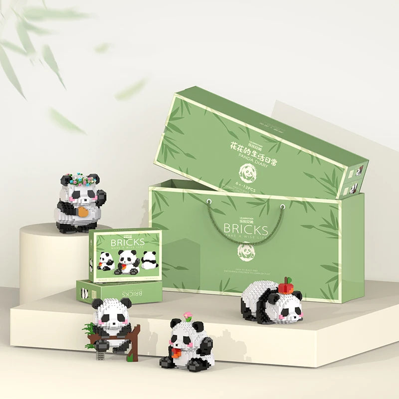 Mini juego de bloques de construcción de panda chino para niños