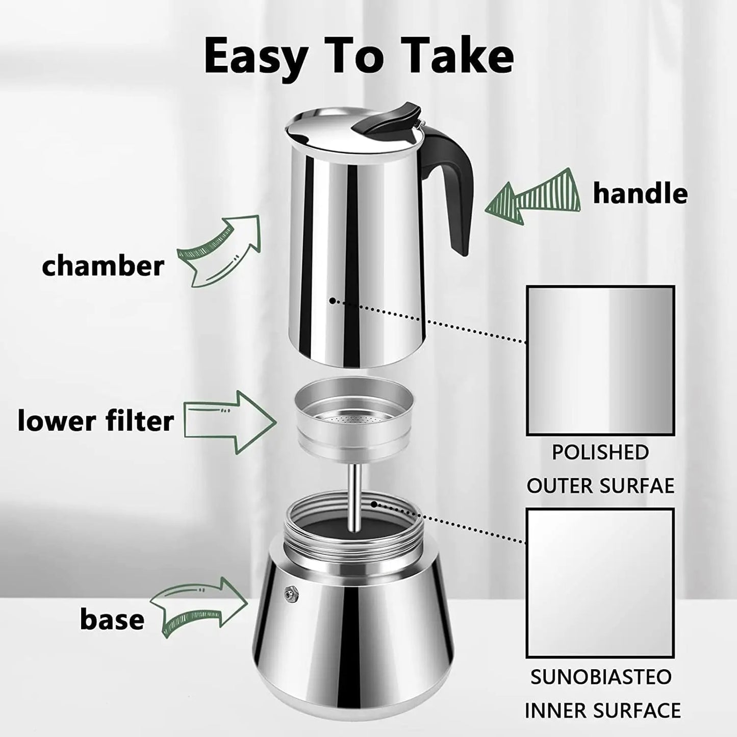 Stainless Steel Moka Pot Espresso Maker structure